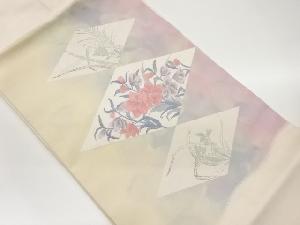 菱に花々模様織出し名古屋帯